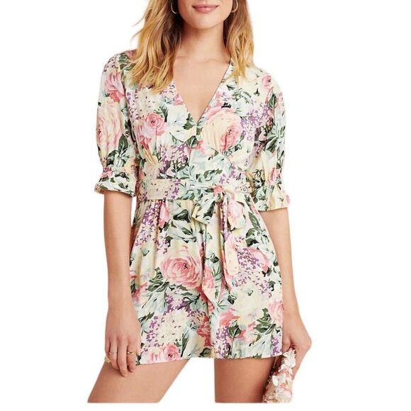 ANTHROPOLOGIE x FAITHFULL THE BRAND US 8/L Romper Ana Playsuit‎ Floral *READ* - Picture 1 of 16